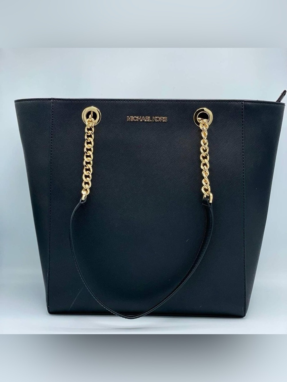 Michael Kors Black Tote with Gold Chain Handles